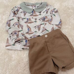 Duck Print Top and Brown Shorts Set